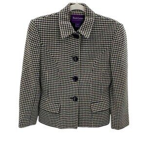 Vintage‎ Ralph Lauren Purple Label Jacket Womens 6 Black White Houndstooth Wool